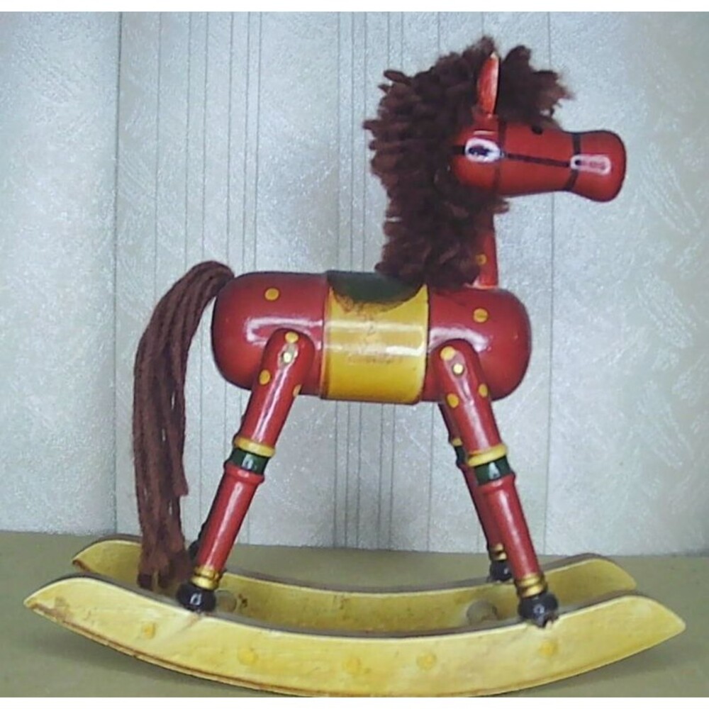 Vintage Christmas Red Wood Rocking Horse 7" x 7"
